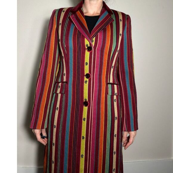 Etro Milano 100% Wool MADE IN ITALY Multicolor Trench Coat Size 44 - Picture 5 of 16